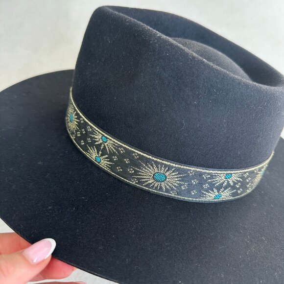 NWT Lack Of Color Phoenix Fedora Hat Sz Small Black Wool Ribbon Hat Band - Picture 9 of 10